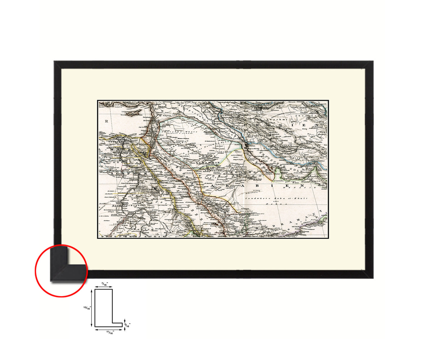 Saudi Arabia Iraq Middle East 1875 Old Map Framed Print Art Wall Decor Gifts
