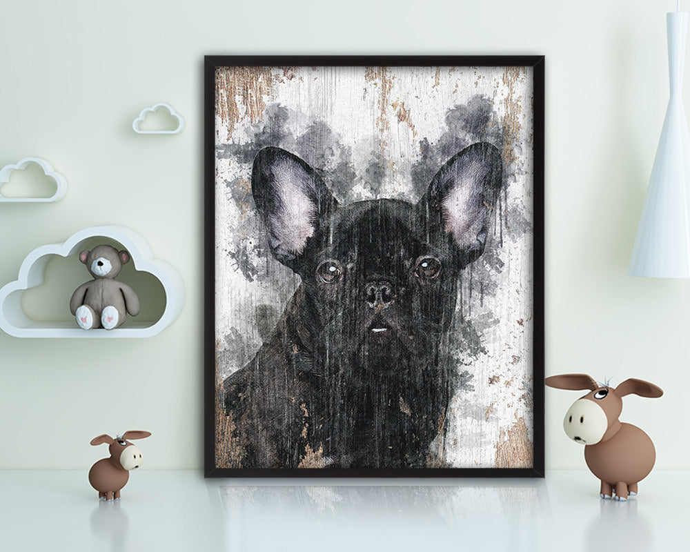 French Bulldog Dog Puppy Portrait Framed Print Pet Watercolor Wall Decor Art Gifts