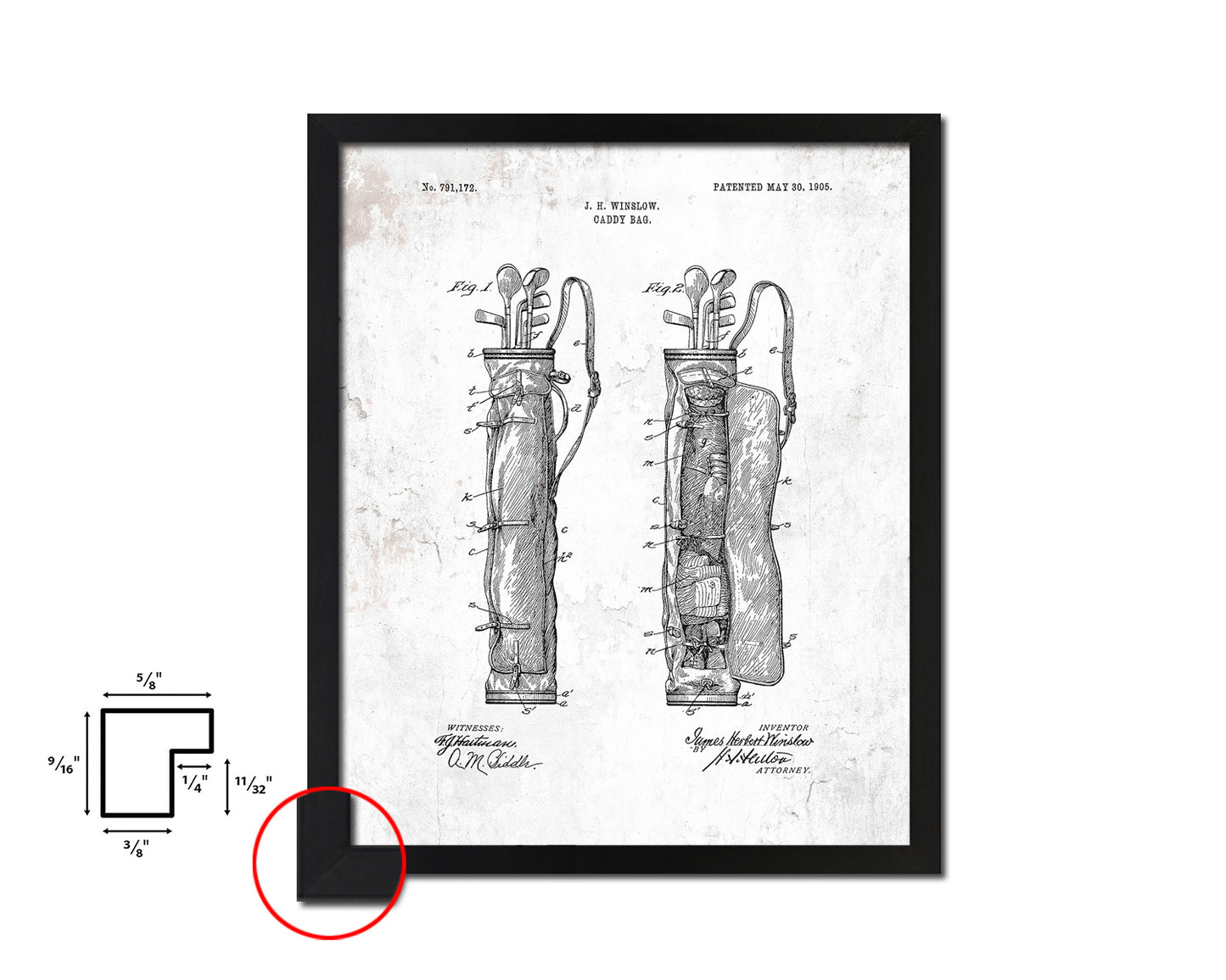 Golf Caddy Bag Sports Vintage Patent Artwork Black Frame Print Gifts