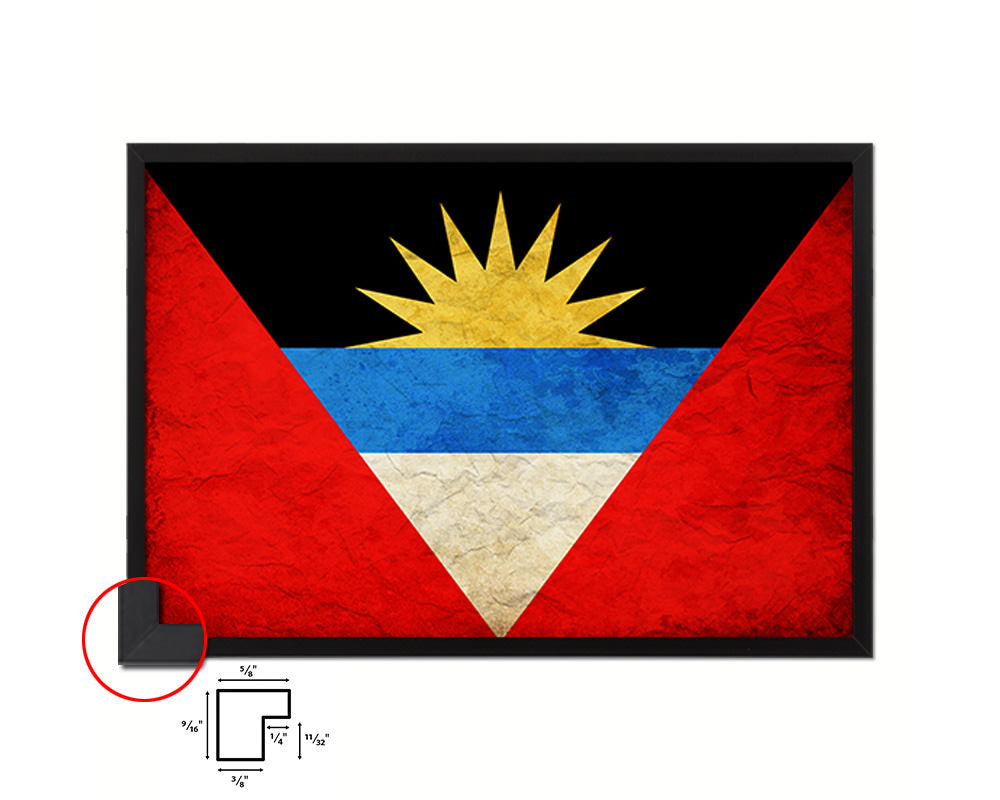 Antigua Barbuda Country Vintage Flag Wood Framed Print Wall Art Decor Gifts