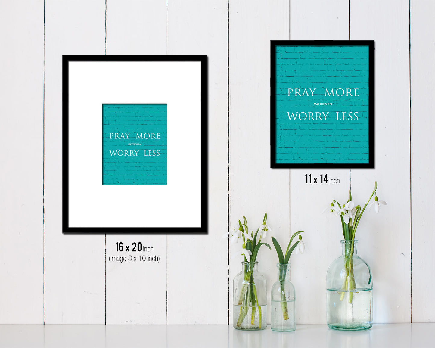 Pray more Worry less, Matthew 6:34 Quote Framed Print Home Decor Wall Art Gifts