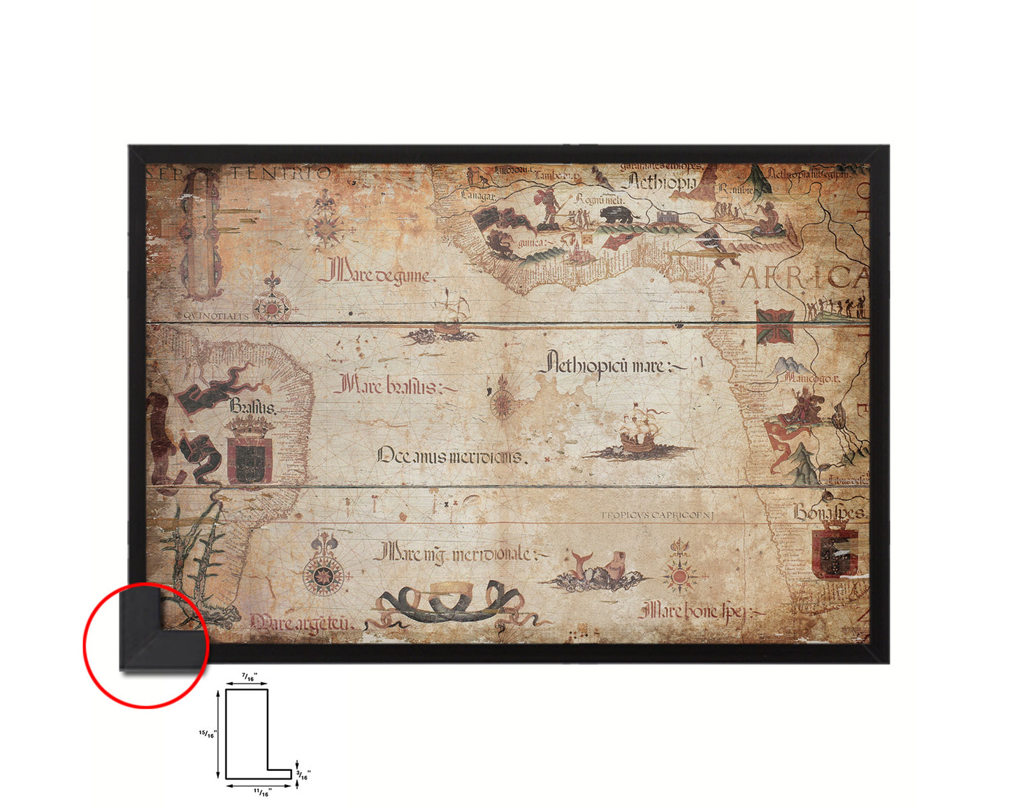 Portolan Chart of Atlantic Ocean Antique Map Framed Print Art Wall Decor Gifts