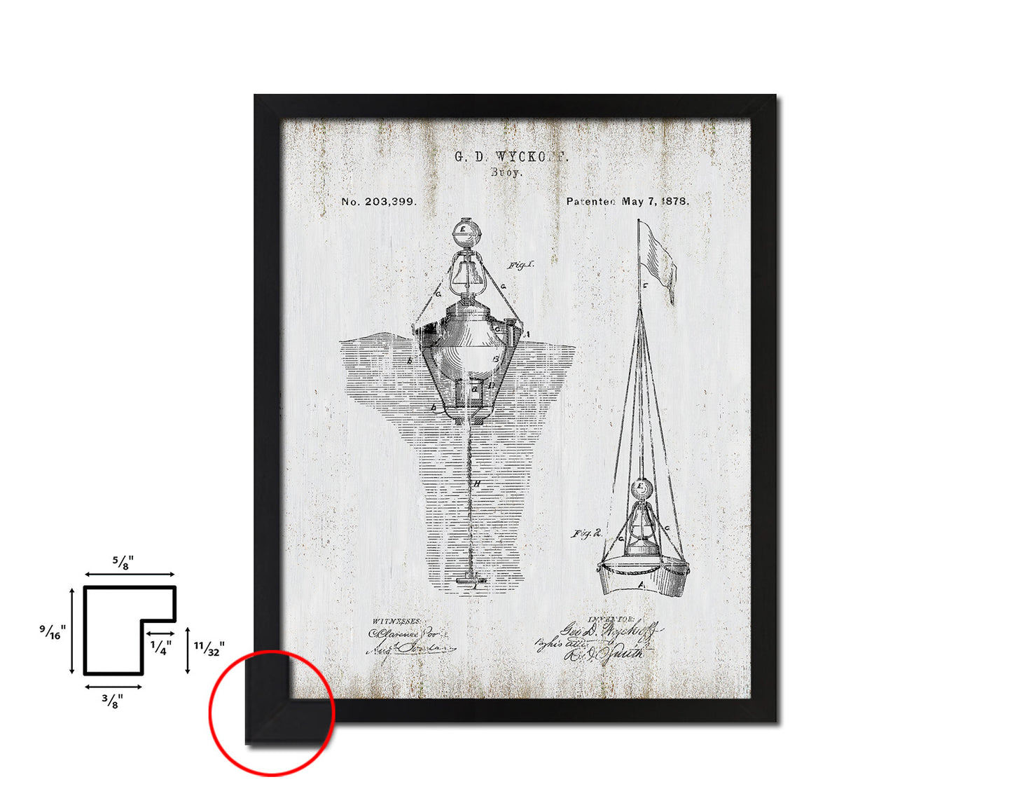 Buoy Nautical Vintage Patent Artwork Black Frame Print Gifts