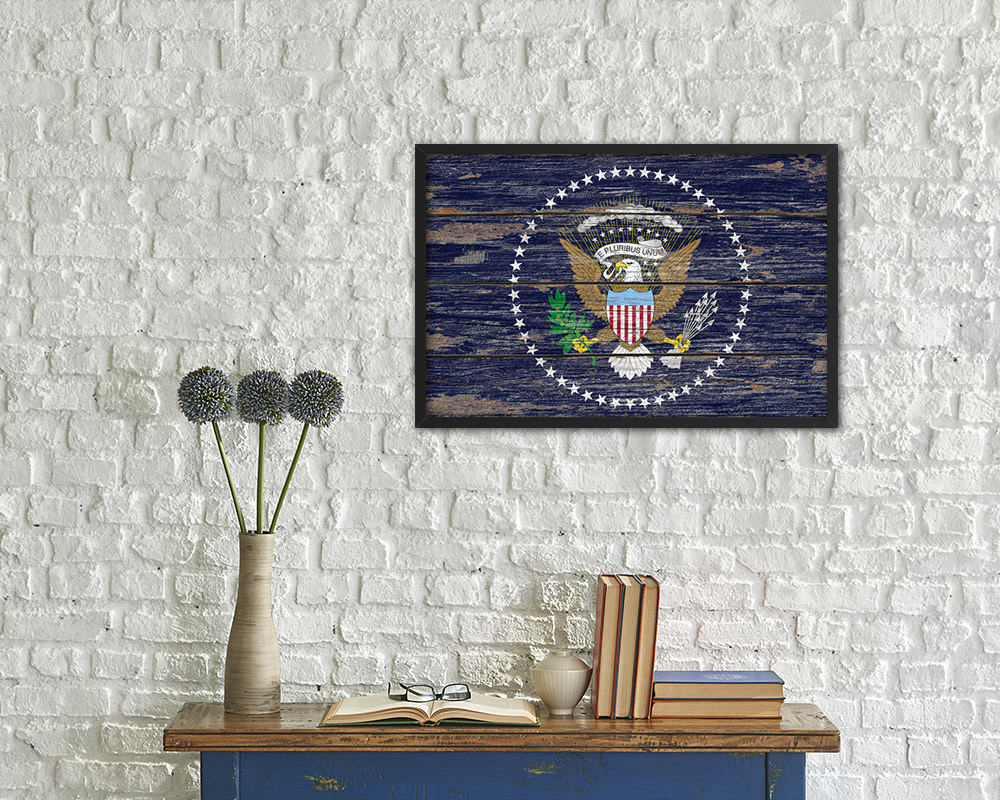 President of the United States American Wood Rustic Flag Wood Framed Print Wall Art Decor Gifts