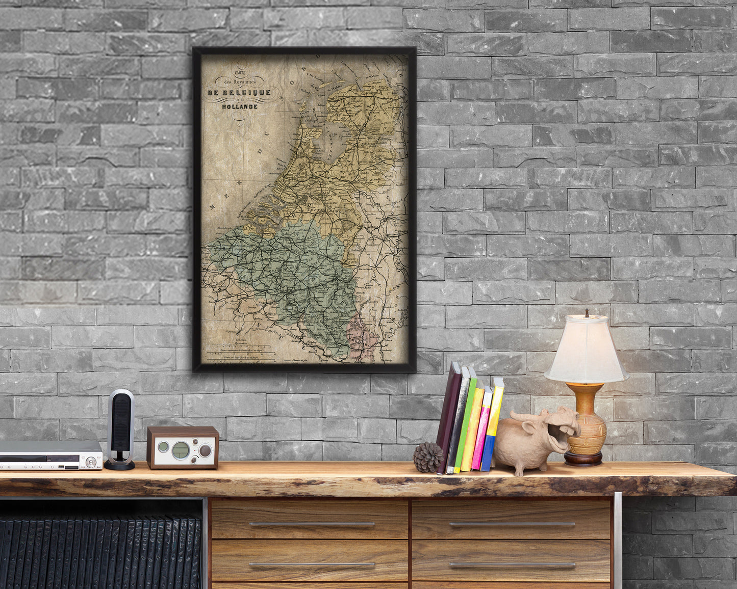 Holland and Belgium Historical Map Wood Framed Print Art Wall Decor Gifts