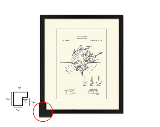 Spring Fish Hook Fishing Vintage Patent Artwork Black Frame Print Wall Art Decor Gifts