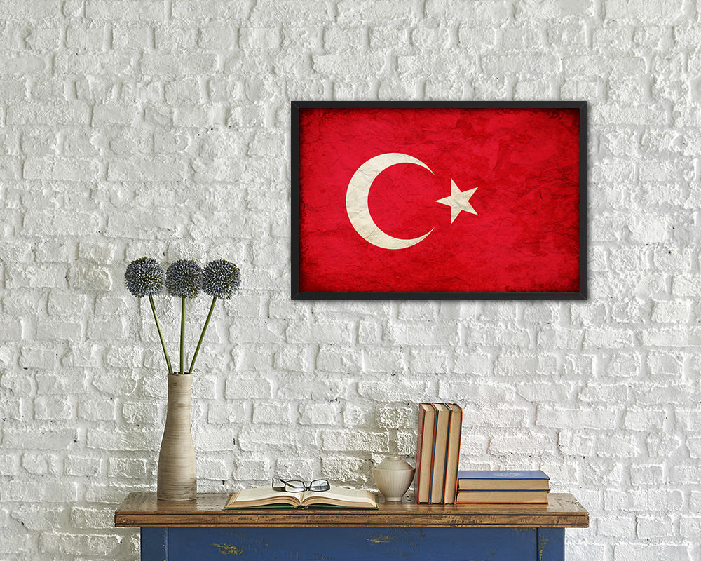 Turkey Country Vintage Flag Wood Framed Print Wall Art Decor Gifts