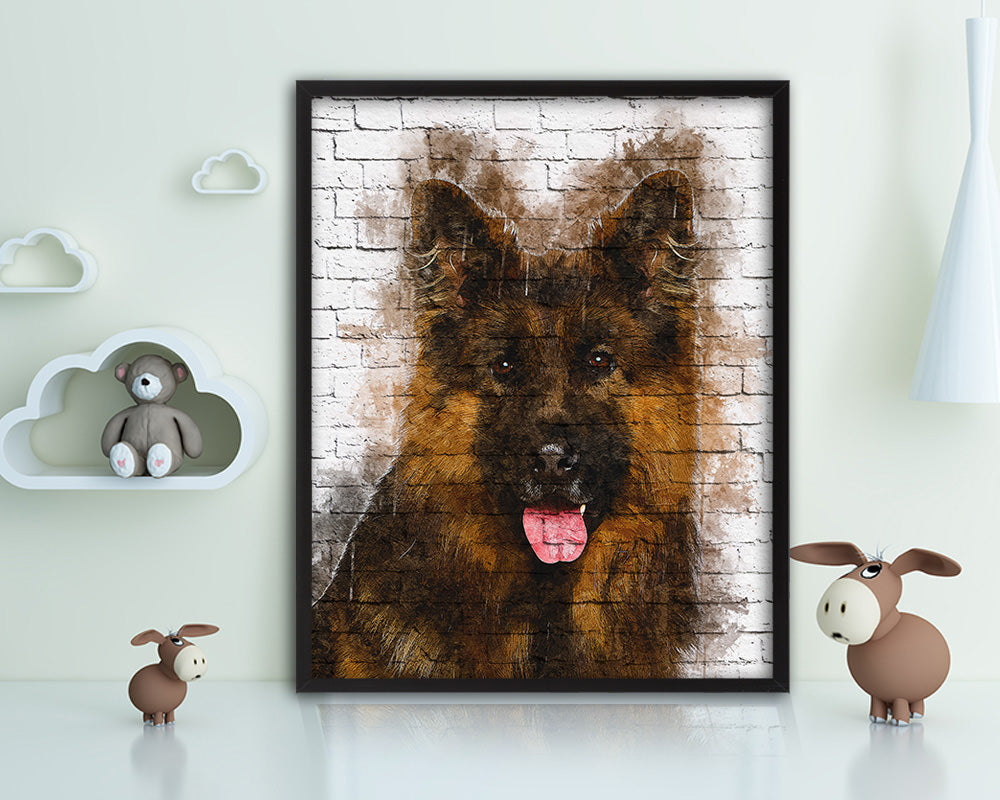 German Shepherd Dog Puppy Portrait Framed Print Pet Watercolor Wall Decor Art Gifts