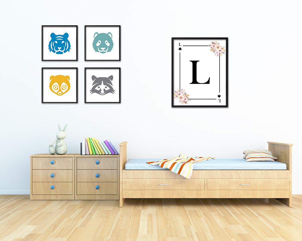 Letter L Personalized Boho Monogram Spade Card Decks Framed Print Wall Art Decor Gifts