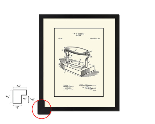 Sad Iron Home Vintage Patent Artwork Black Frame Print Wall Art Decor Gifts