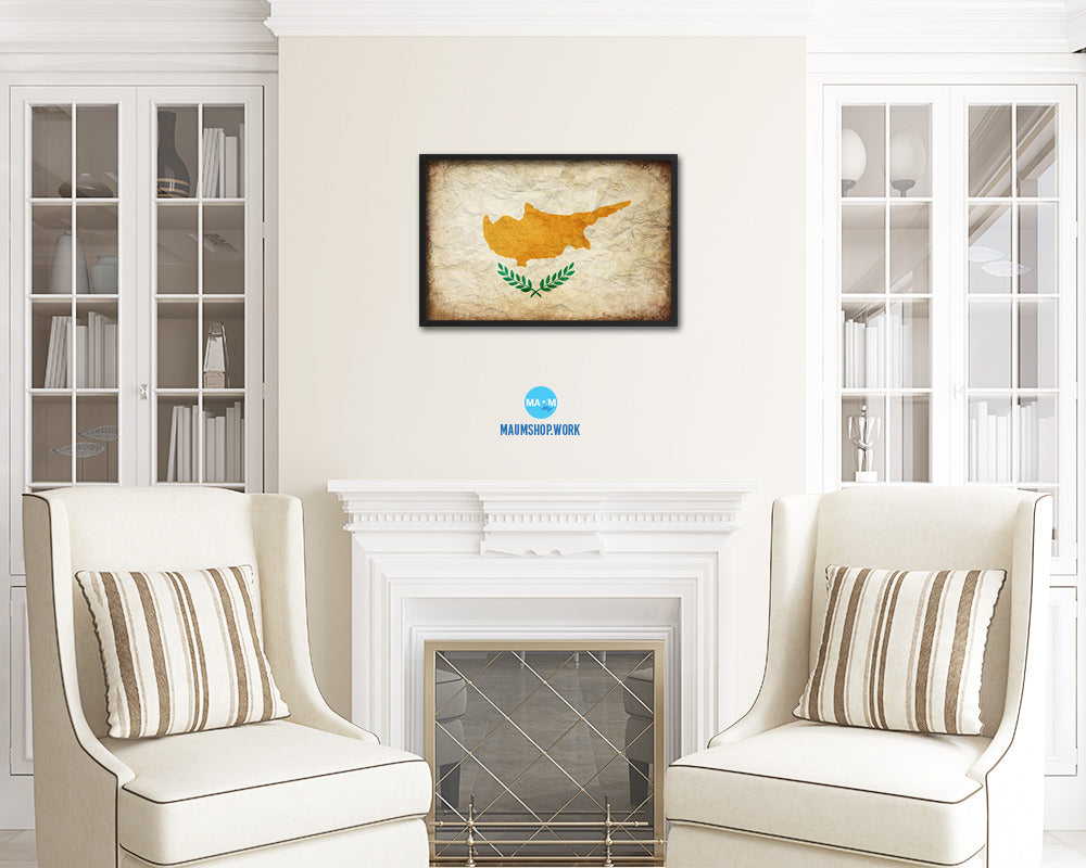 Cyprus Country Vintage Flag Wood Framed Print Wall Art Decor Gifts