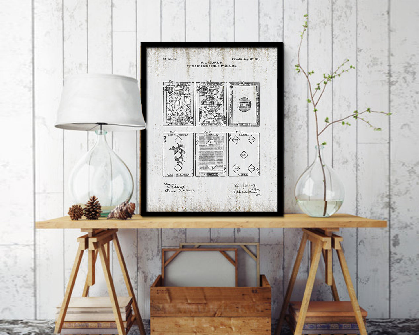 System of Education Playing Card Vintage Patent Artwork Black Frame Print Gifts