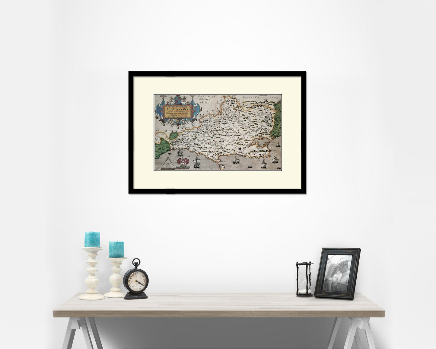 Dorset Atlas England Wales Christopher Saxton Old Map Framed Print Art Wall Decor Gifts