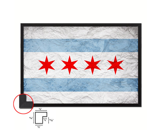 Chicago City Illinois State Vintage Flag Wood Framed Prints Decor Wall Art Gifts