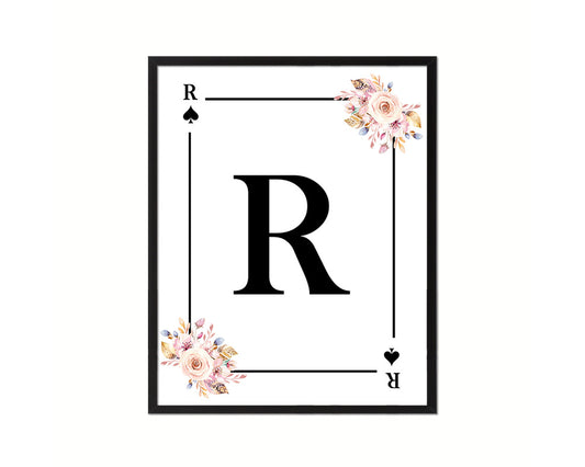 Letter R Personalized Boho Monogram Spade Card Decks Framed Print Wall Art Decor Gifts