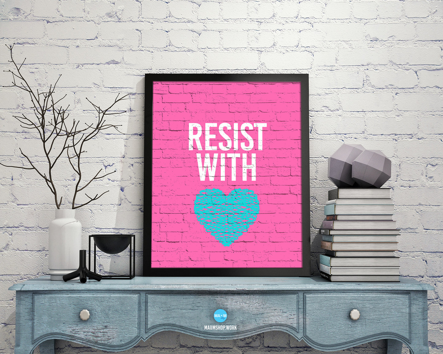 Resist With Love Rainbow Pride Peace Right Justice Poster Wood Framed Wall Decor Print Gifts