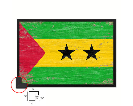 Sao Tome & Principe Shabby Chic Country Flag Wood Framed Print Wall Art Decor Gifts