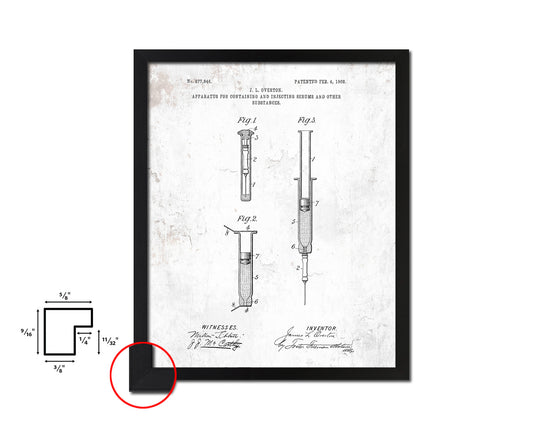 Syringe Injecting Serums Doctor Vintage Patent Artwork Black Frame Print Wall Art Decor Gifts