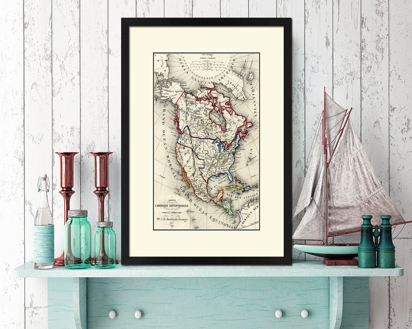 North America Old Map Wood Framed Print Art Wall Decor Gifts