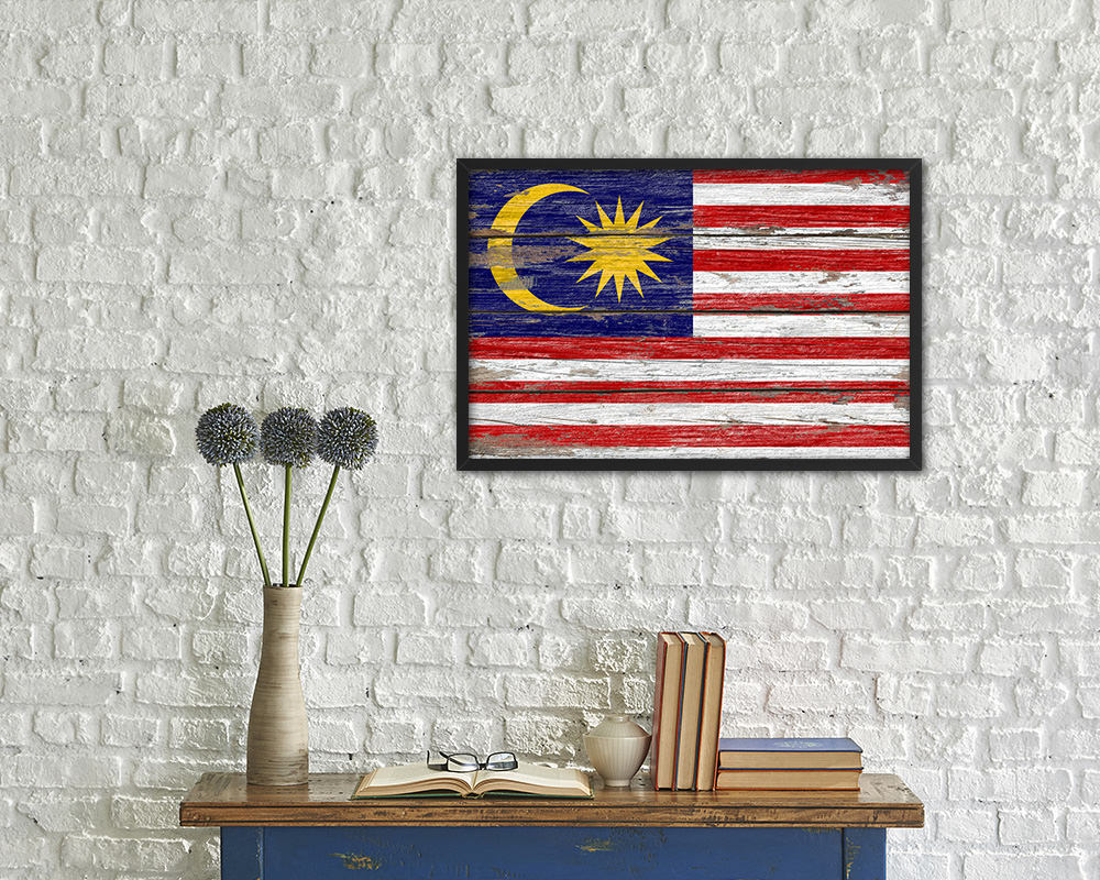 Malaysia Country Wood Rustic National Flag Wood Framed Print Wall Art Decor Gifts