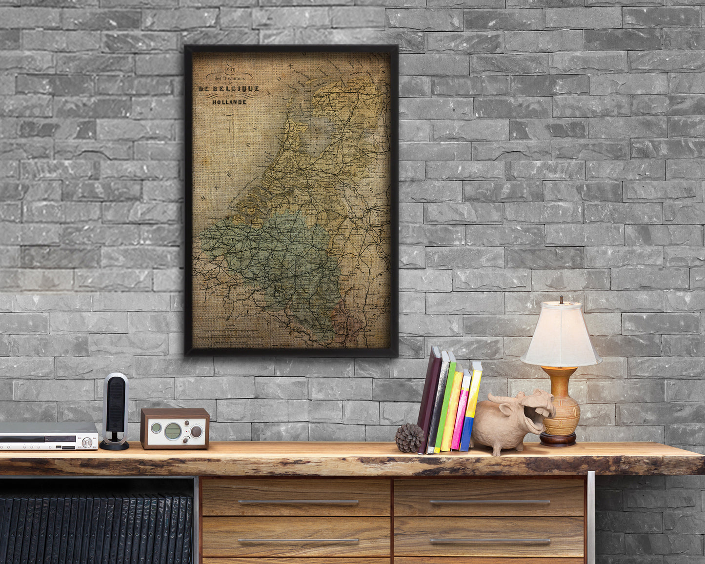 Holland and Belgium Vintage Map Wood Framed Print Art Wall Decor Gifts