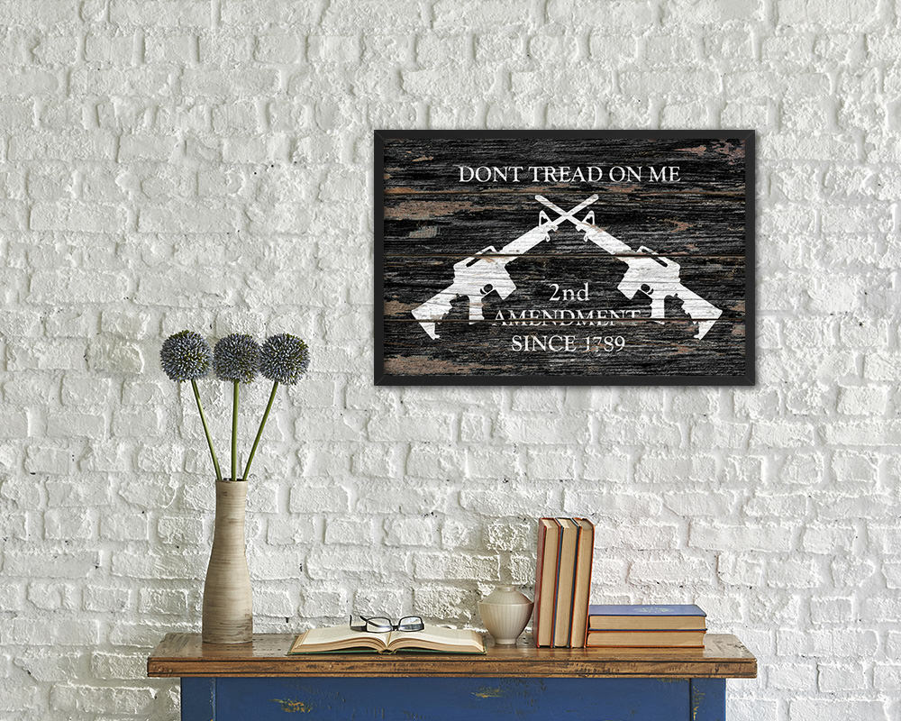 2nd Amendment Dont Tread On Me Wood Rustic Flag Framed Print Art