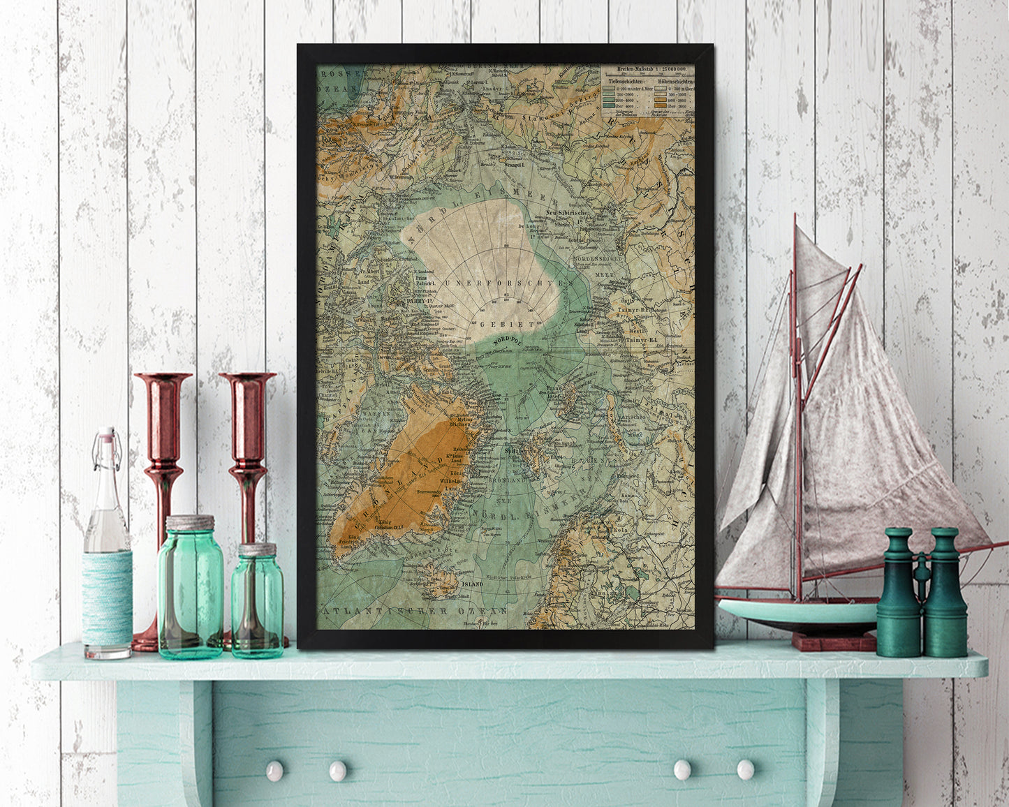 Nord Polarlander Historical Map Wood Framed Print Art Wall Decor Gifts