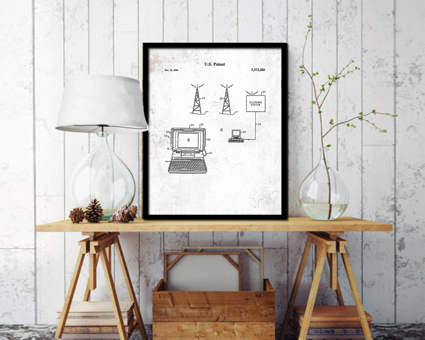 data terminal with external antenna Mobile Vintage Patent Artwork Black Frame Gifts