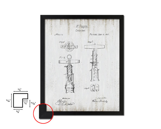 Corkscrew Wine Vintage Patent Artwork Black Frame Print Gifts