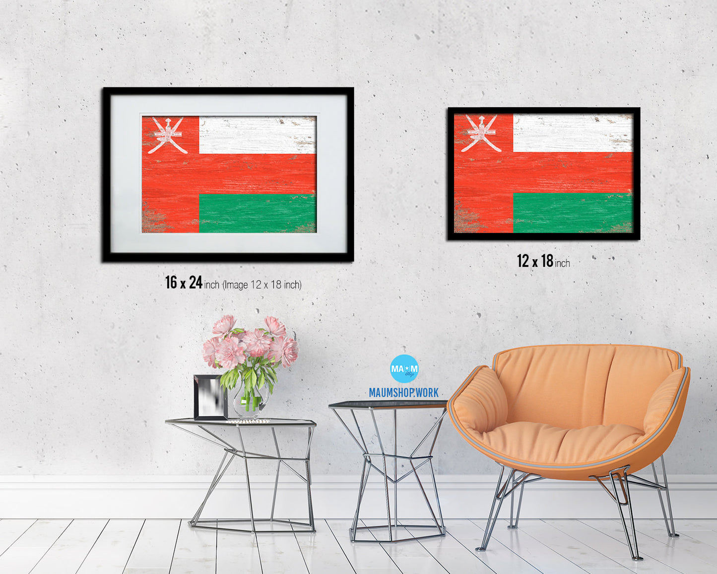 Oman Shabby Chic Country Flag Wood Framed Print Wall Art Decor Gifts