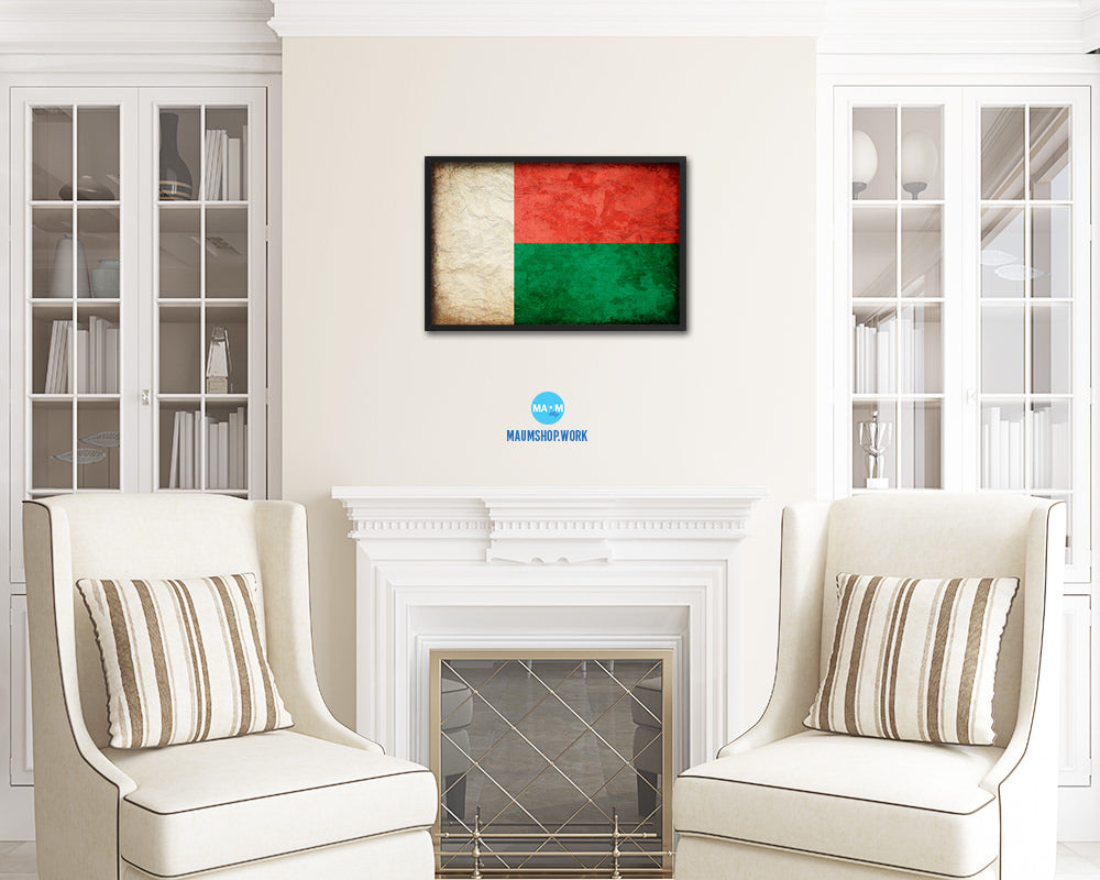 Madagascar Country Vintage Flag Wood Framed Print Wall Art Decor Gifts