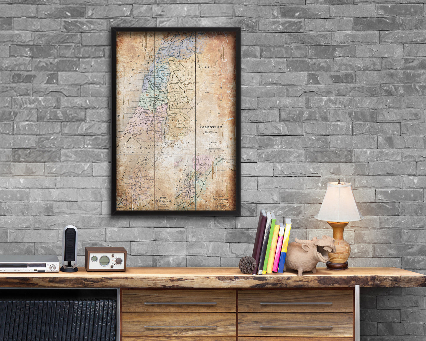 Holy Land Romans David Solomon Israel Palestine Antique Map Wood Framed Print Art Wall Decor Gifts