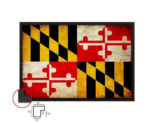 Maryland State Vintage Flag Wood Framed Paper Print Wall Art Decor Gifts