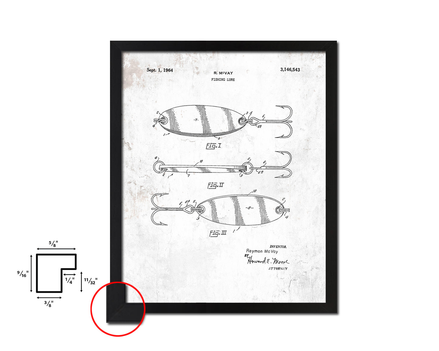 Lure Fishing Vintage Patent Artwork Black Frame Print Wall Art Decor Gifts