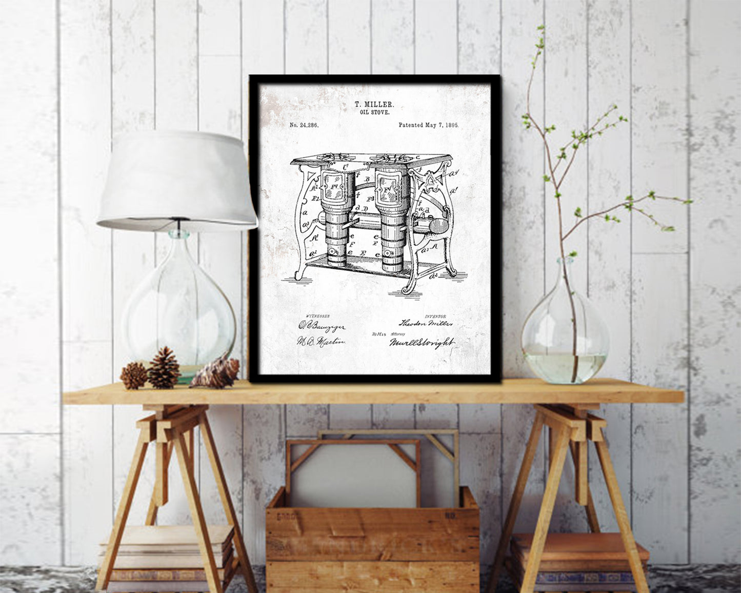 Oil Stove Kitchen Vintage Patent Artwork Black Frame Print Wall Art Decor Gifts