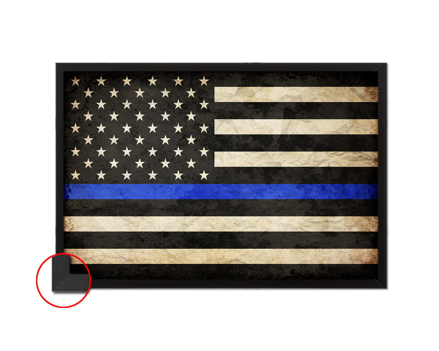 Thin Blue Line Honoring Law Enforcement American Vintage Military Flag Framed Print Art