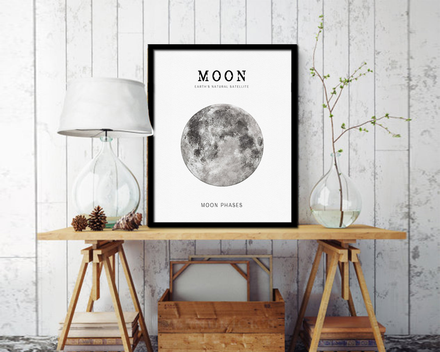 Moon Lunar Phases Watercolor  Nursery Framed Prints Home Decor Wall Art Gifts