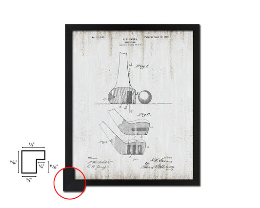 Golf Club Sports Vintage Patent Artwork Black Frame Print Gifts