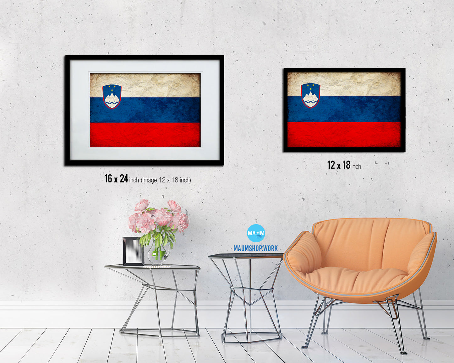 Slovenia Country Vintage Flag Wood Framed Print Wall Art Decor Gifts