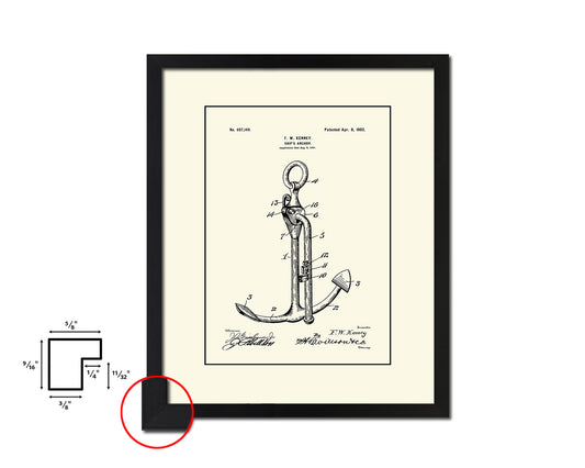 Anchor Nautical Vintage Patent Artwork Black Frame Print Gifts