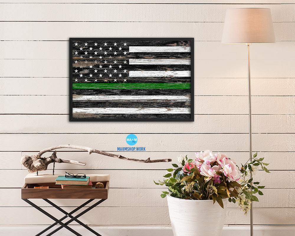 Thin Green Line Support Border Patrol American Wood Rustic Flag Art