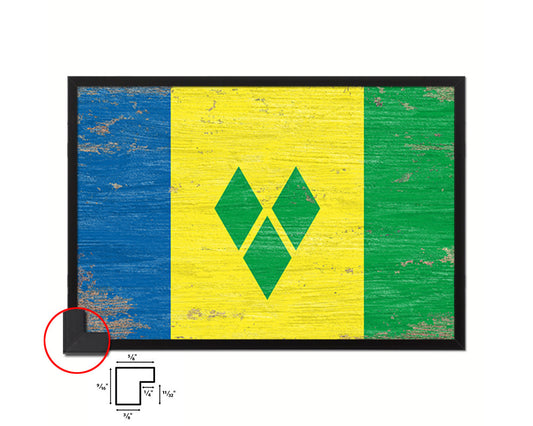 Saint Vincent & the Grenadines Shabby Chic Country Flag Wood Framed Print Wall Art Decor Gifts