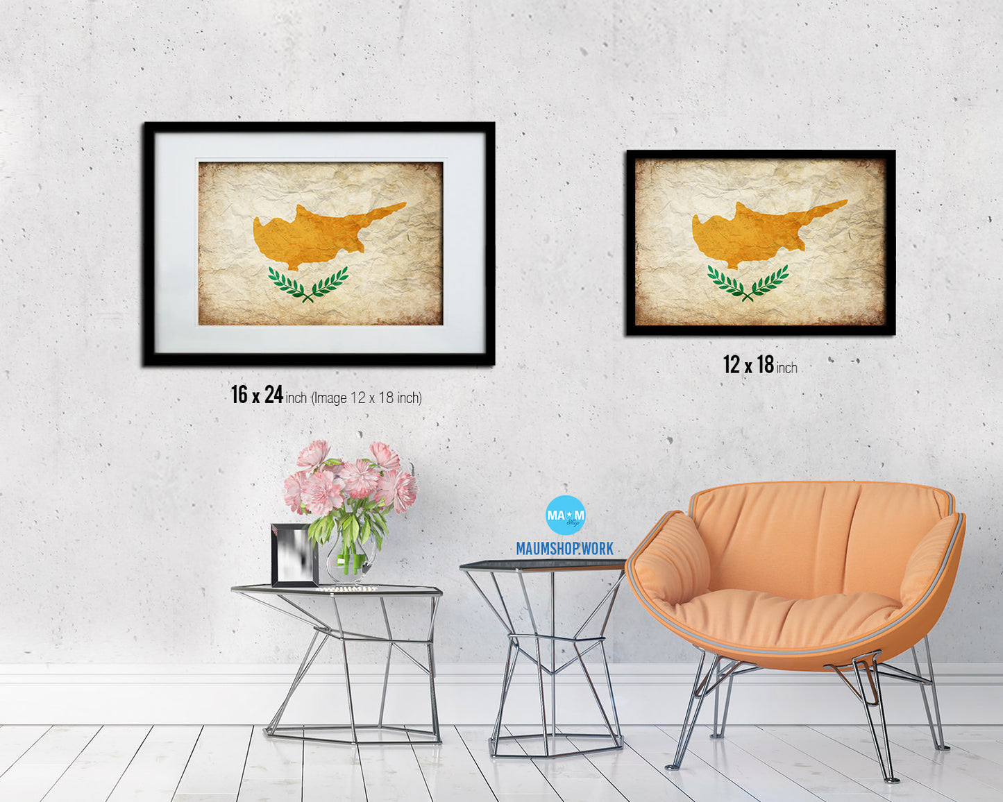 Cyprus Country Vintage Flag Wood Framed Print Wall Art Decor Gifts