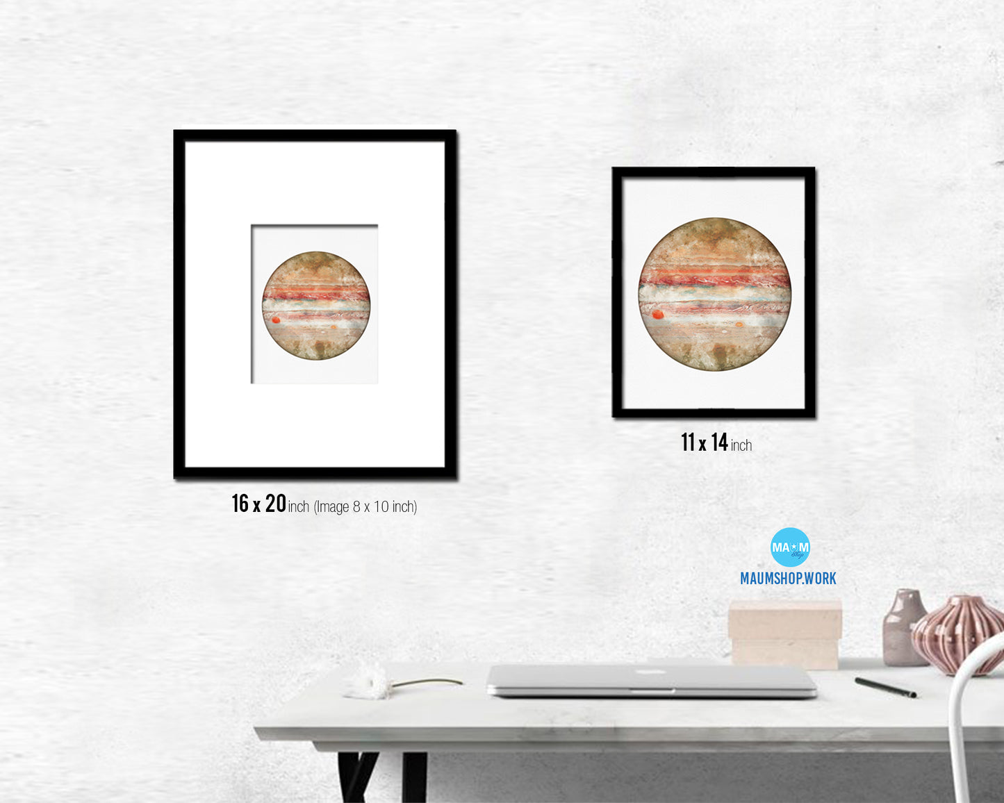 Jupiter Planet Prints Watercolor Solar System Wood Framed Paper Print Wall Art Decor Gifts