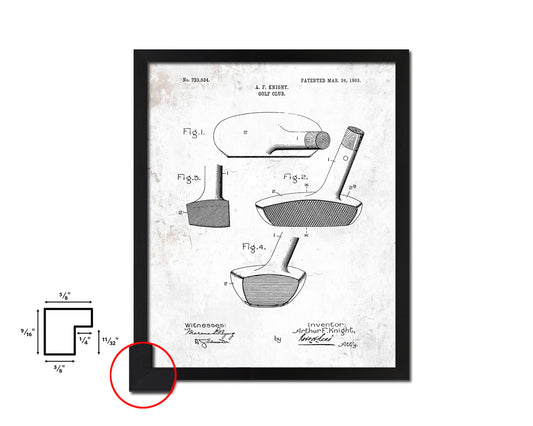 Golf Club Sports Vintage Patent Artwork Black Frame Print Gifts