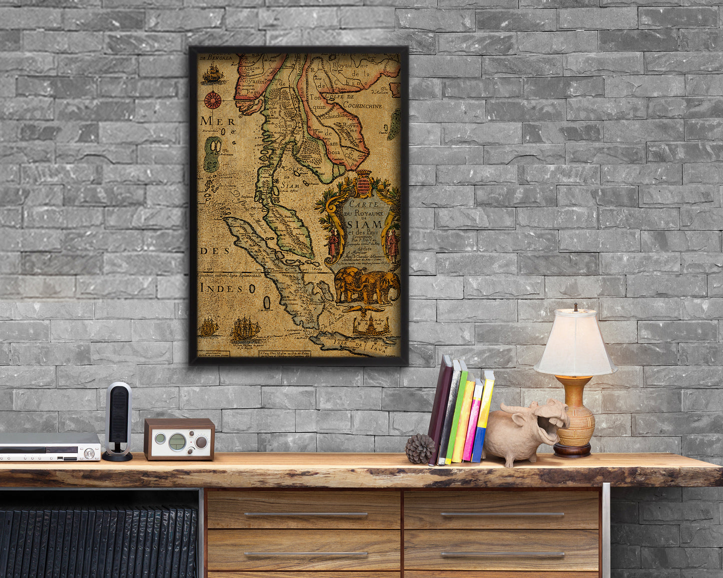 Thailand 17 Century Historical Map Wood Framed Print Art Wall Decor Gifts