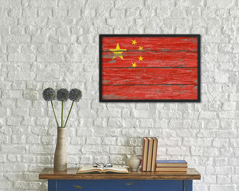 China Country Wood Rustic National Flag Wood Framed Print Wall Art Decor Gifts