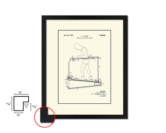 Exercise Treadmill Sports Vintage Patent Artwork Black Frame Print Gifts