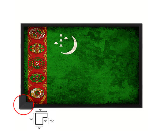 Turkmenistan Country Vintage Flag Wood Framed Print Wall Art Decor Gifts