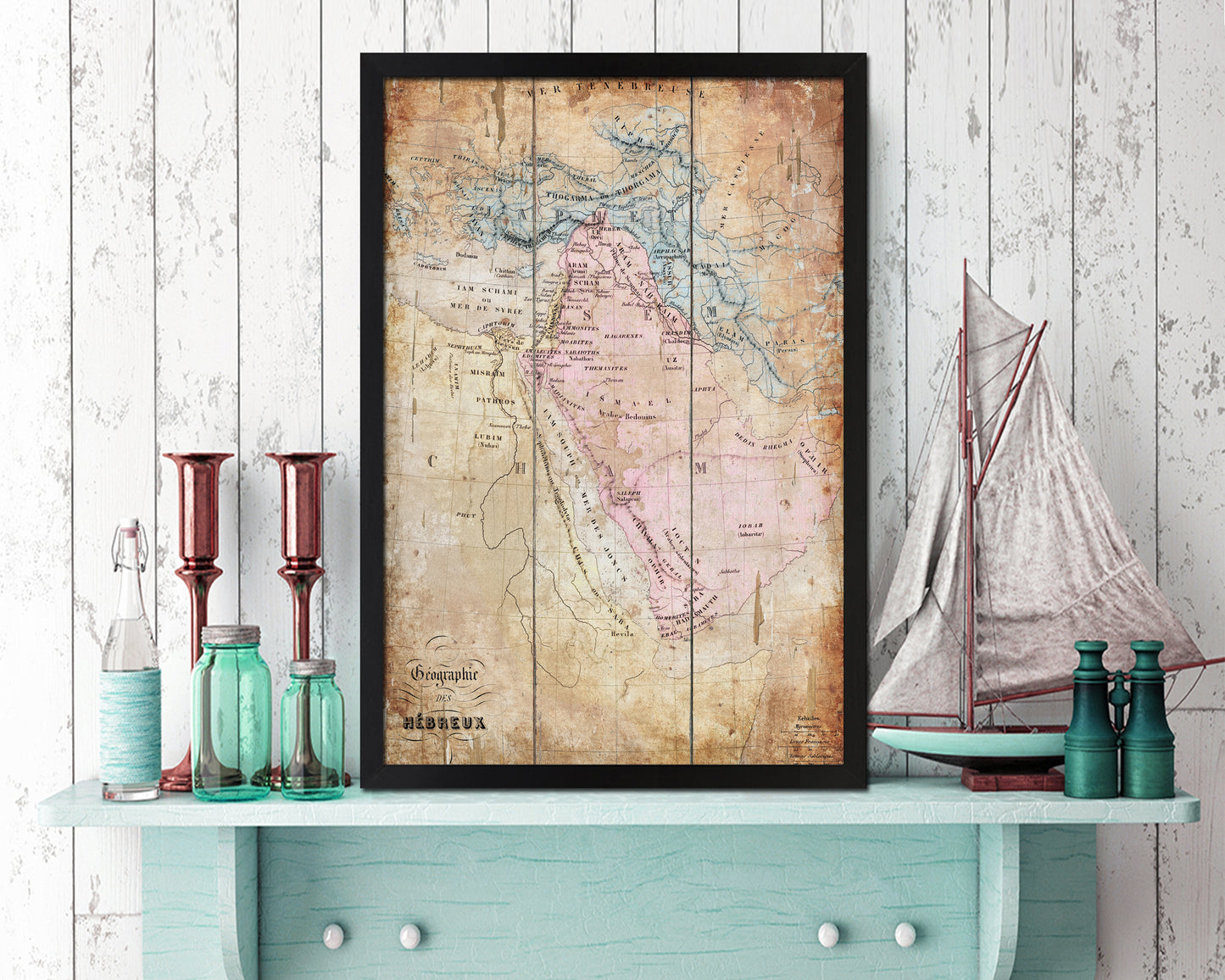 Holy Land Romans David Solomon Israel Palestine Antique Map Wood Framed Print Art Wall Decor Gifts